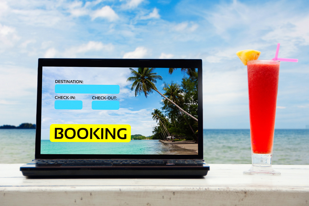 Travel booking concept. Accomodation via online service anywhere.